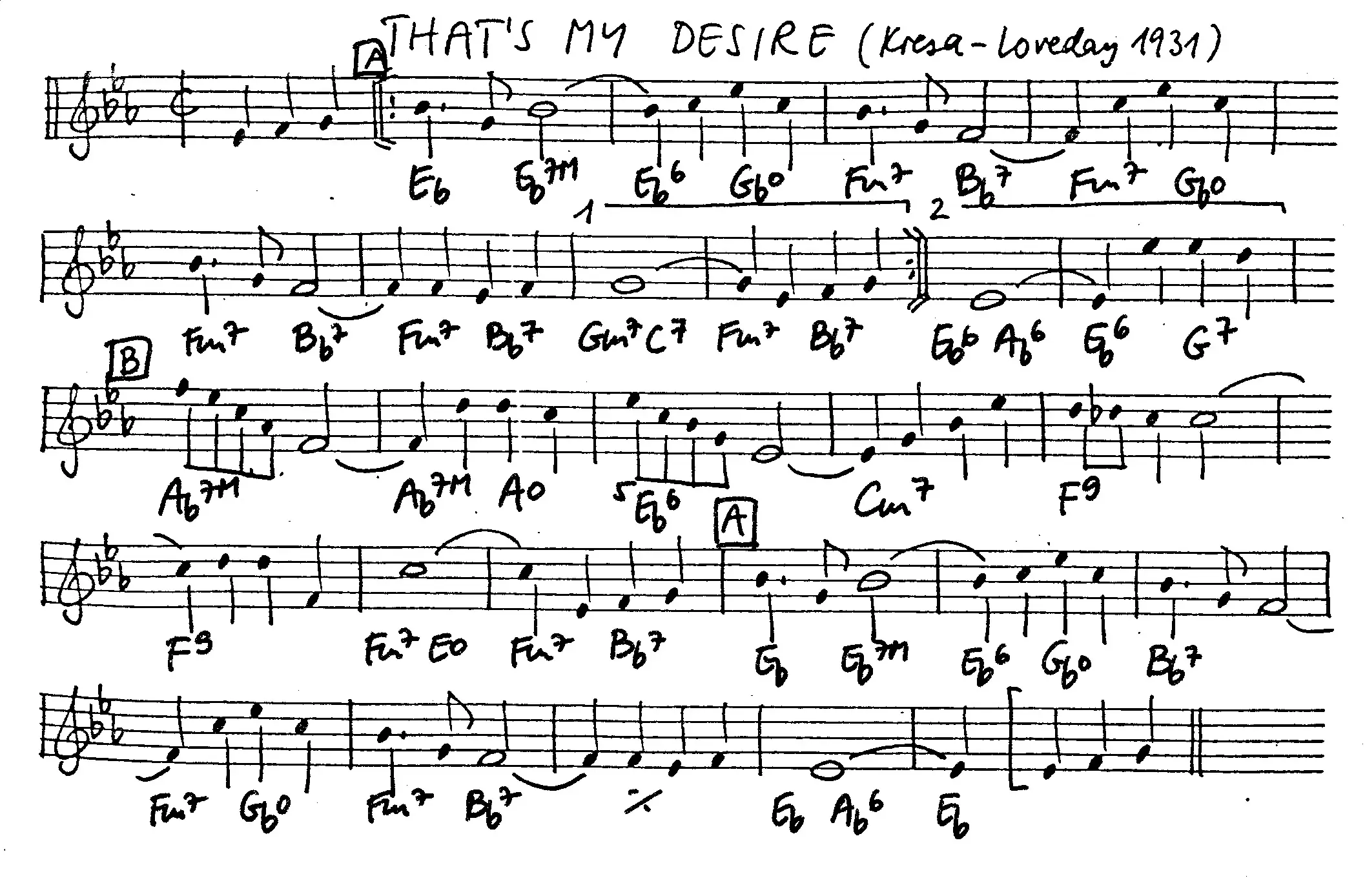 that's my desire free jazz leadsheet - Courtesy of the Jungle Jazz Band